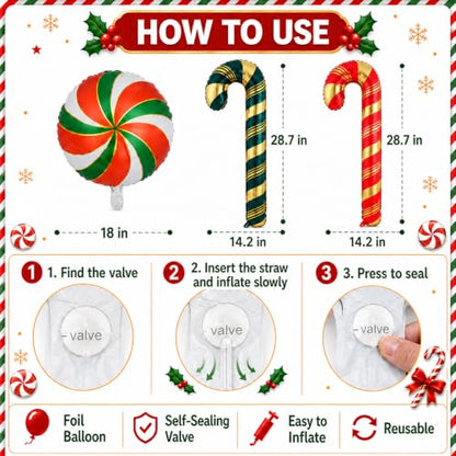 Christmas Balloon Arch Kit with Candy Cane & Peppermint Foil Balloons - Green Red Variation