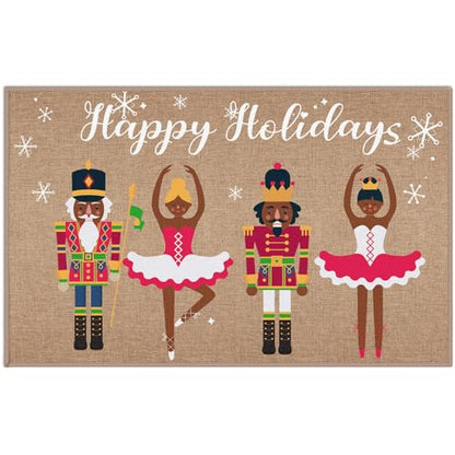 Christmas Nutcracker Doormat 32x20 Inch Holiday Welcome Rug - Happy Holidays Variation