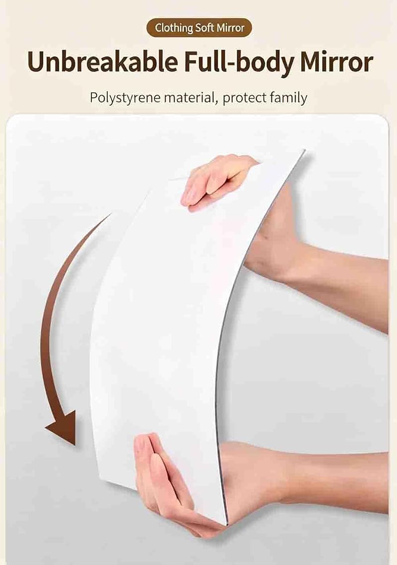 Self-Adhesive Full-Length Mirror Tile, 7.8x12 in, Pliable Acrylic Dress Mirror for Rentals