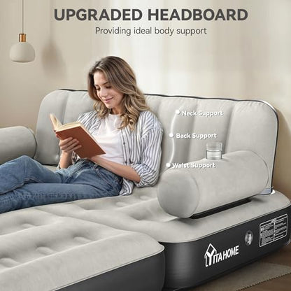 Gray Queen Size Air Sofa Bed Mattress with Channel Back and Pump