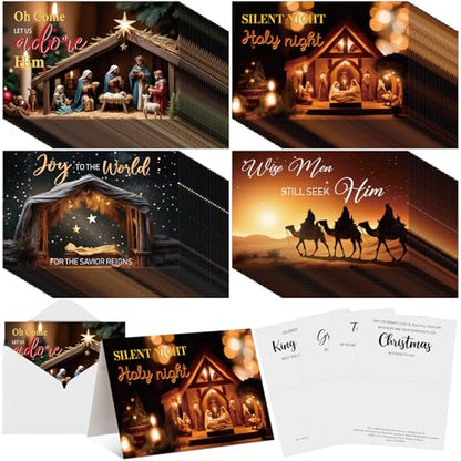 Traditional 100 Pcs Christian Christmas Cards with Envelopes