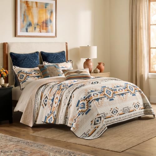 Queen Cotton Quilt Set with Reversible Bedspread Aztec Pattern - All Season Bedding
