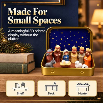 Mini Nativity Scene Set in Tin Box - 5 Pieces Christmas Figures & Keepsake