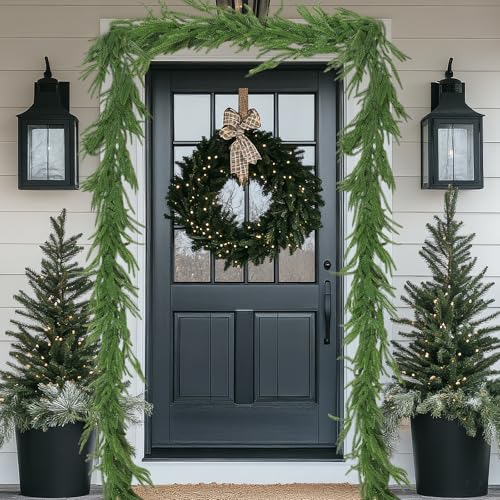 29.5 ft Artificial Norfolk Pine Garland Christmas Decor with Ribbons & Bells