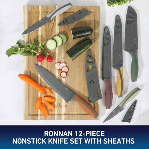 Oster Ronnan 12 Piece Knife Set, 6 Assorted Color Knives w/Nonstick Blades and 6 Sheaths - Cuchillos Para Cocina