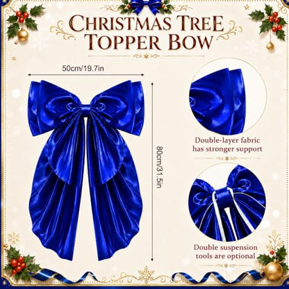 Royal Blue Large Christmas Bow Tree Topper 20 x 32 Inches Satin Decoration