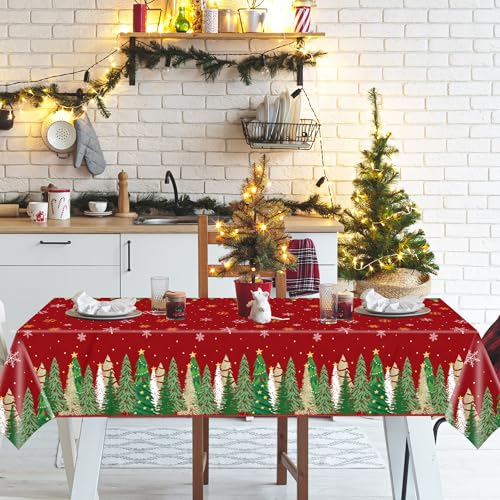 Christmas Tablecloths 2 Pack - Red Holiday Plastic Rectangular Cover 54x108 Inch