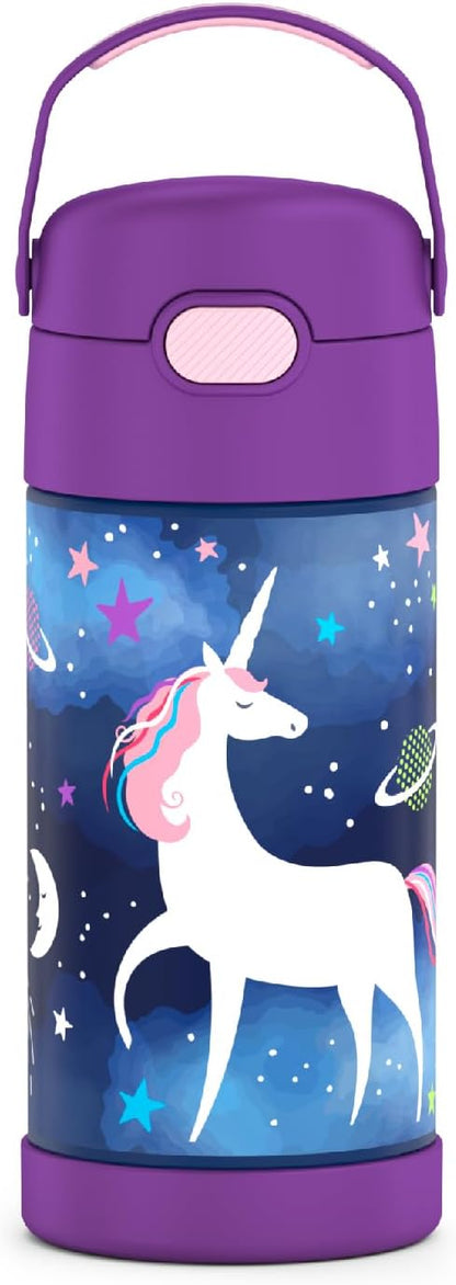 THERMOS FUNTAINER Water Bottle - 12 Ounce Stainless Steel, Vacuum Insulated, Space Unicorn Design
