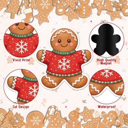 Christmas Fridge Magnets Set - Gingerbread Man & Candy Holiday Decor