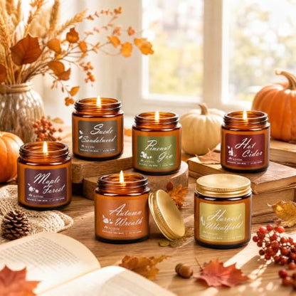 Brown Fall Scented Candles 6 Pack - Natural Soy Wax Home Fragrance