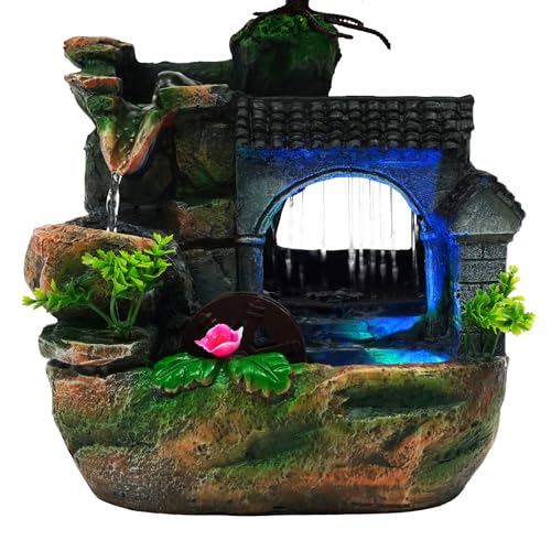 Tabletop Water Fountain with LED Lights and Rockery Humidifier - 11.8 Inches