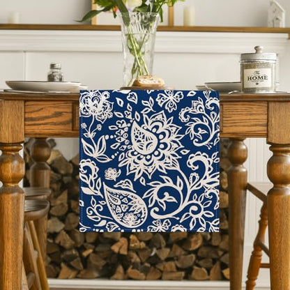 Blue Floral Paisley Table Runner - 13x72 Inch Seasonal Kitchen Decor
