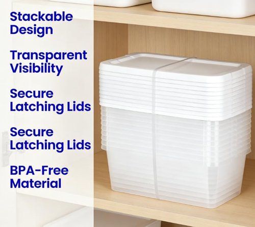 Clear Storage Boxes by [Brand Name] - 10-Pack of 6 Quart Durable Plastic with Snap-On Lids | Modern White Design for Bedroom Organization