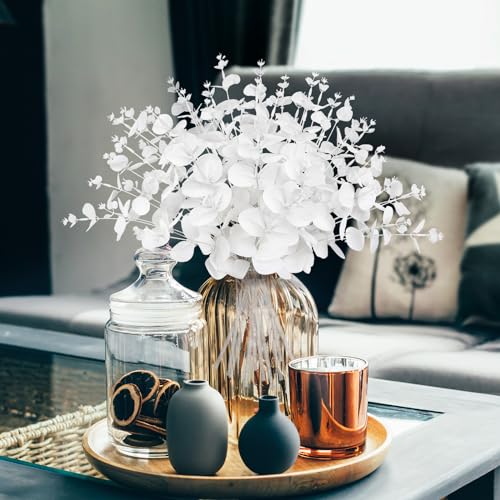 Yen Jean 14PCS White Eucalyptus Artificial Flowers for Home Decor - Faux Silk Stems