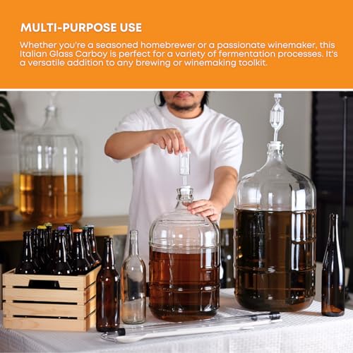 3 Gallon Clear Glass Italian Carboy - 30 mm Cork Neck Finish (CORK NOT INCLUDED)