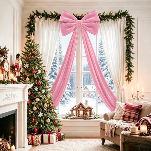 Pink Velvet Christmas Tree Topper Bow - Large 7.5ft Holiday Garland Decor