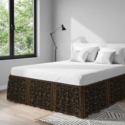 Queen Size Bed Skirt with Elastic Drop 16 Inch - Black/Bronze/Gold
