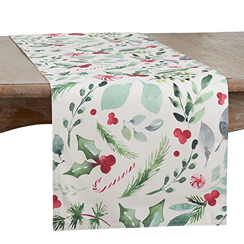 Christmas Foliage and Candy Canes Table Runner 16x90 Inch Holiday Decor