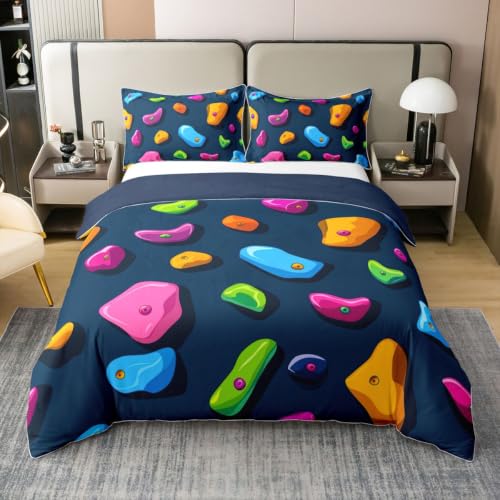 Navy Blue Full Size Climbing Wall Cotton Duvet Cover Set for Kids & Adults