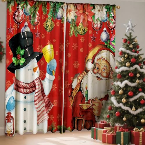 Christmas Curtains Set 2 Pieces Snowman Santa Claus Holiday Window Decor - Variation of THIS listing