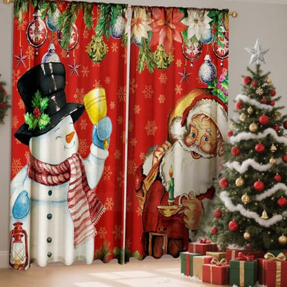 Christmas Curtains Set 2 Pieces Snowman Santa Claus Holiday Window Decor - Variation of THIS listing