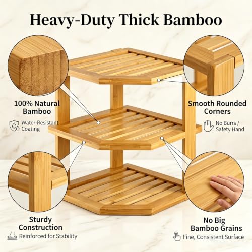 3-Tier Bamboo Corner Shelf for Kitchen Countertop and Cabinet Storage