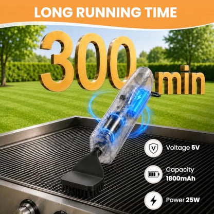 Electric Grill Brush with LED Light - Carbon Variation for Hot & Cold Cleaning