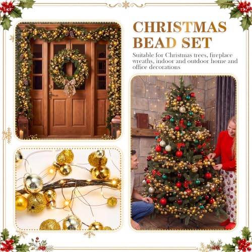 Gold Christmas Ball Garland with LED Lights - 9 ft Holiday Decoration - Variation: Gold