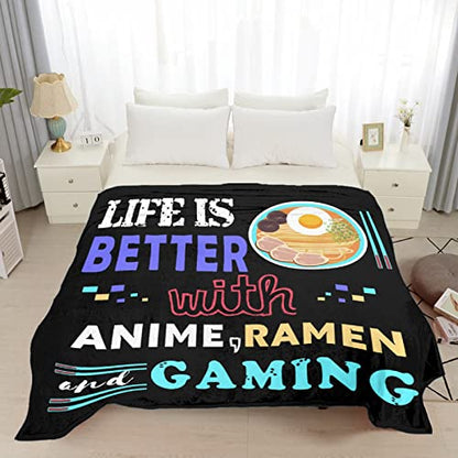 Batsujozaiku Anime Ramen Throw Blanket - Gaming Gifts for Adults & Kids, Large 80 x 60in Variation of Life is Better With Gaming
