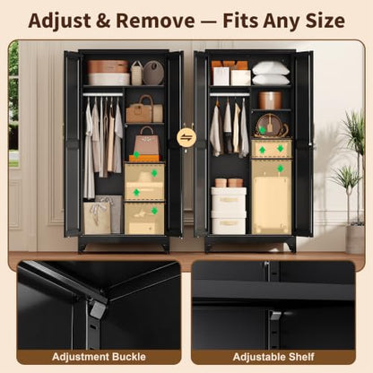 71" Tall Metal Armoire Wardrobe Closet with Shelves and Doors