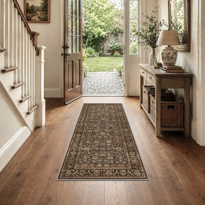 Warm Brown 2x5 Non-Slip Vintage Kitchen Rug Runner - Washable Floor Mat