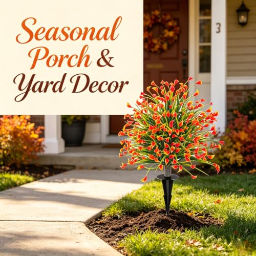 24-Inch Fall Artificial Topiary Ball with Ground Spike - Lush Outdoor Decor (Variation A)