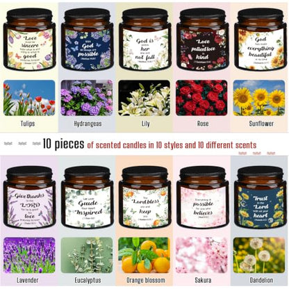 Christian Candle Set with Bible Verses and Cards - Scented Religious Candles Gift Set