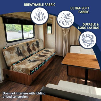 Tribal Horse RV Loveseat Cover for Camper Couch & Sofa - Stretch Fit, Protects Upholstery