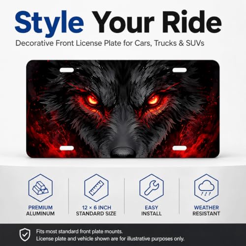 Black Wolf Red Eyes Gothic Aluminum License Plate Decor 6x12 - Variation of THIS listing