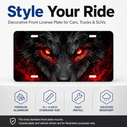 Black Wolf Red Eyes Gothic Aluminum License Plate Decor 6x12 - Variation of THIS listing