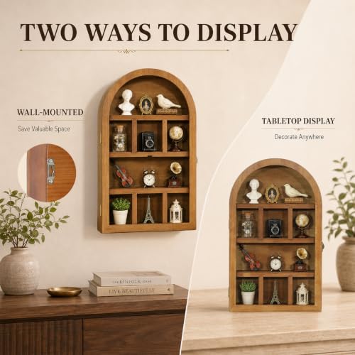 Vintage Wooden Shadow Box Trinket Shelf with Acrylic Door - Wall Mount or Tabletop Display