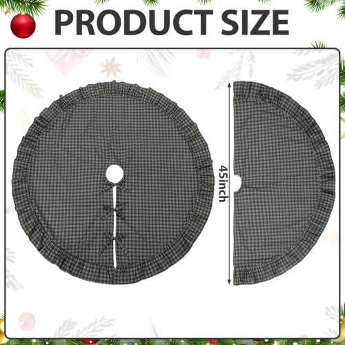 Dark Forest Green Gingham Christmas Tree Skirt with Ruffled Border - 48 Inch, Variation of Forest Green / 48 in
