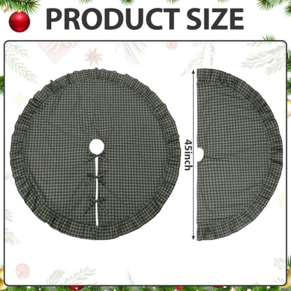 Dark Forest Green Gingham Christmas Tree Skirt with Ruffled Border - 48 Inch, Variation of Forest Green / 48 in