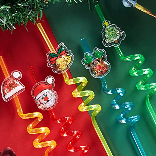 Christmas Glitter Drinking Straws Party Favors - 25 Pack with Cleaning Brushes