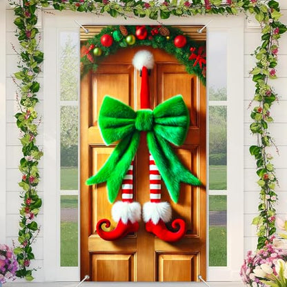 Christmas Elf Legs Door Cover - Whimsical Holiday Seasonal Decor 35x71 Inches