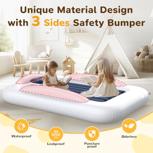 Inflatable Toddler Travel Bed 53 Inch Portable Air Mattress with Safety Rails