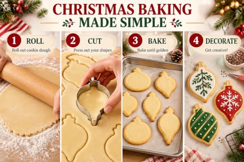 Christmas Ornament Cookie Cutter Set - 6 Stainless Steel Shapes for Holiday Baking