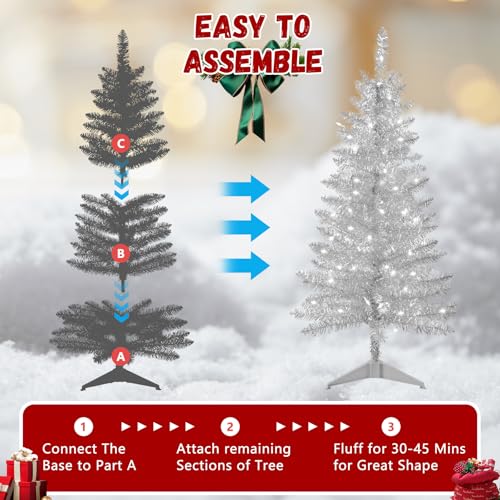 Liguanow 4ft Silver Artificial Christmas Tree with Separate Lights - Small Indoor Xmas Tree for Home & Office Decor