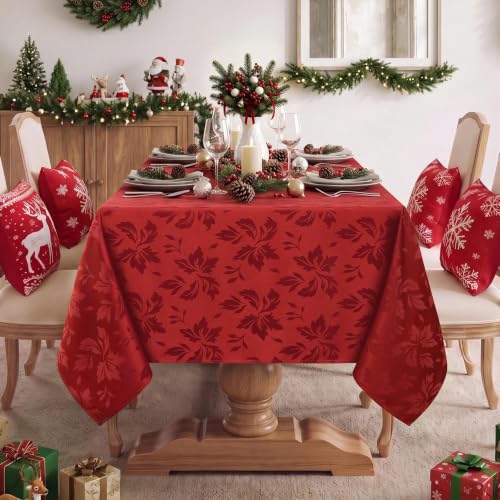 Romanstile Flower Red Jacquard Rectangle Tablecloth 52 x 70 Inch