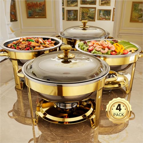 KScocina 4 Pack 5QT Gold Stainless Steel Buffet Chafing Dishes Set