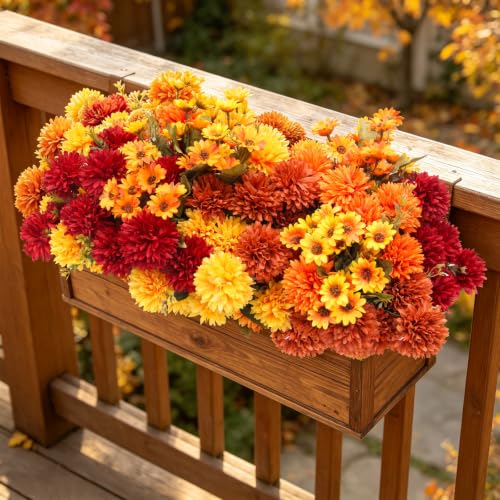 Artificial Fall Mums Flowers Set - 16 Pcs Indoor Outdoor Decor - A-16pcs