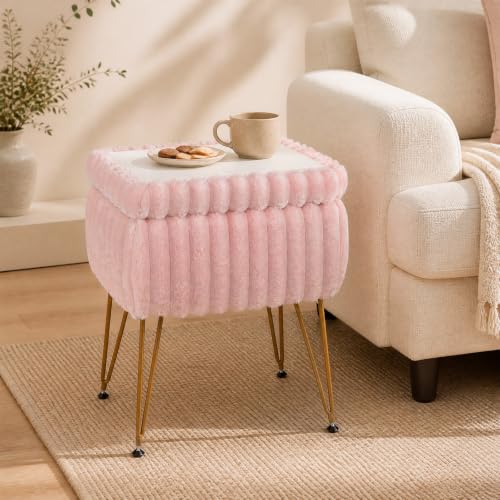 GIANTEX Vanity Stool Chair with Storage & Reversible Lid - Pink (Variation 1)