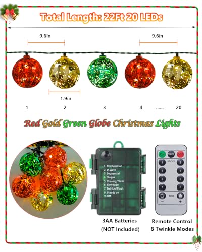 Battery Operated Christmas String Lights 22FT with 20 LEDs, 8 Modes, Timer for Indoor & Outdoor Decor
