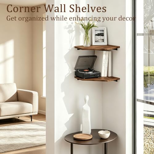Rustic Corner Wall Shelf - Floating Wooden Storage Organizer for Home